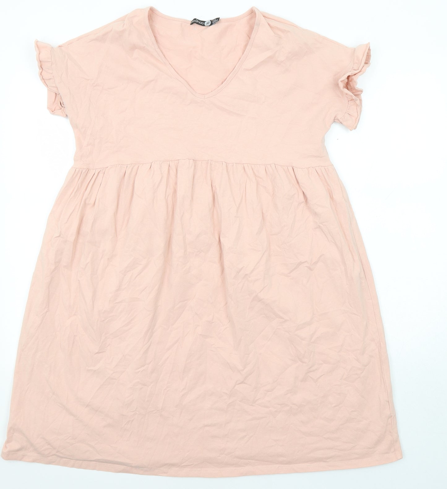 Boohoo Womens Pink Cotton A-Line Size 8 V-Neck Pullover