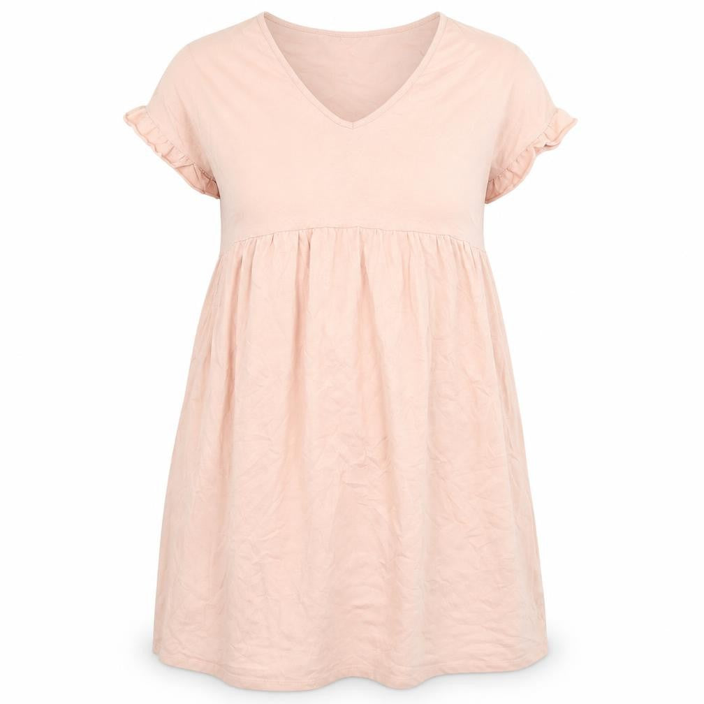 Front view of Boohoo women’s pink cotton a-line, size UK 8, v-neck pullover