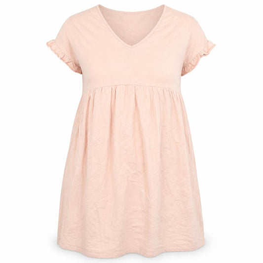 Front view of Boohoo women’s pink cotton a-line, size UK 8, v-neck pullover
