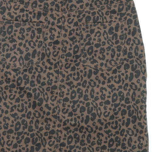 M&Co Womens Brown Animal Print Cotton A-Line Skirt Size 10 Zip - Leopard pattern