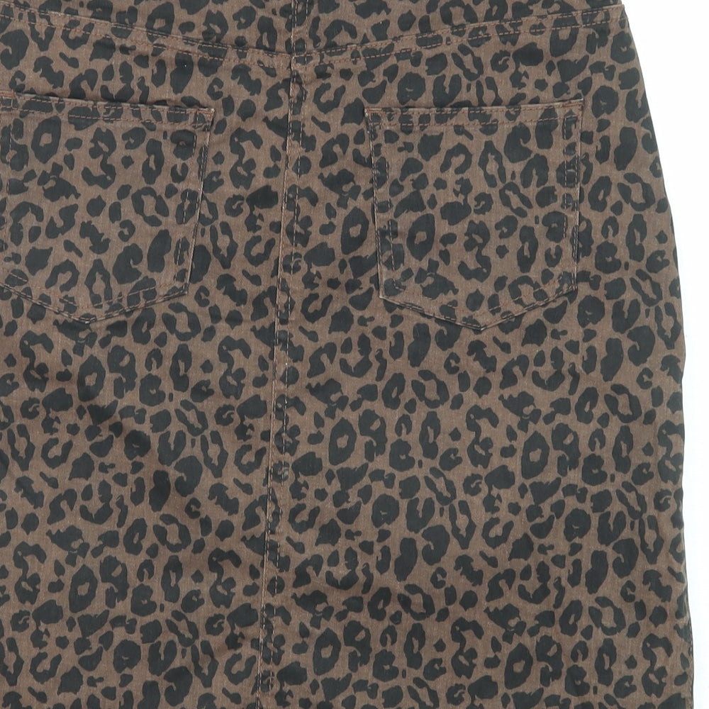 M&Co Womens Brown Animal Print Cotton A-Line Skirt Size 10 Zip - Leopard pattern
