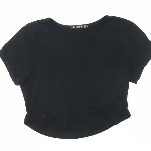 Boohoo Womens Black Polyester Cropped T-Shirt Size 10 Round Neck