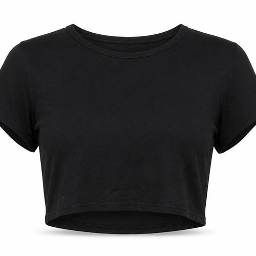 Boohoo Womens Black Polyester Cropped T-Shirt Size 10 Round Neck