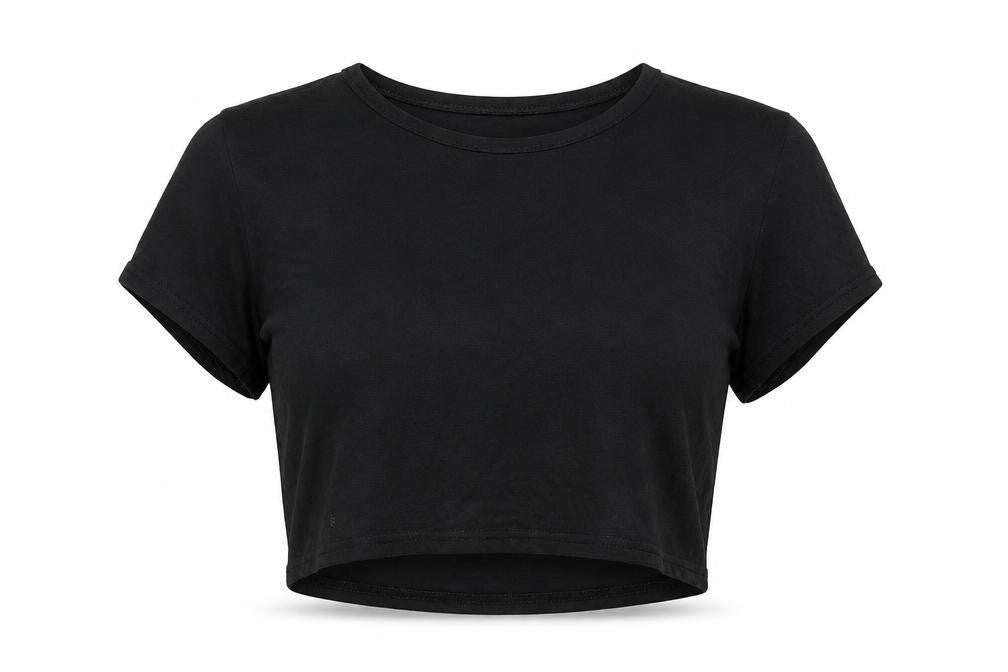 Boohoo Womens Black Polyester Cropped T-Shirt Size 10 Round Neck