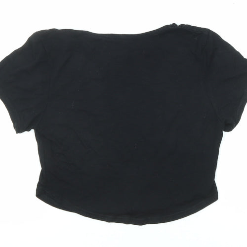 Boohoo Womens Black Polyester Cropped T-Shirt Size 10 Round Neck