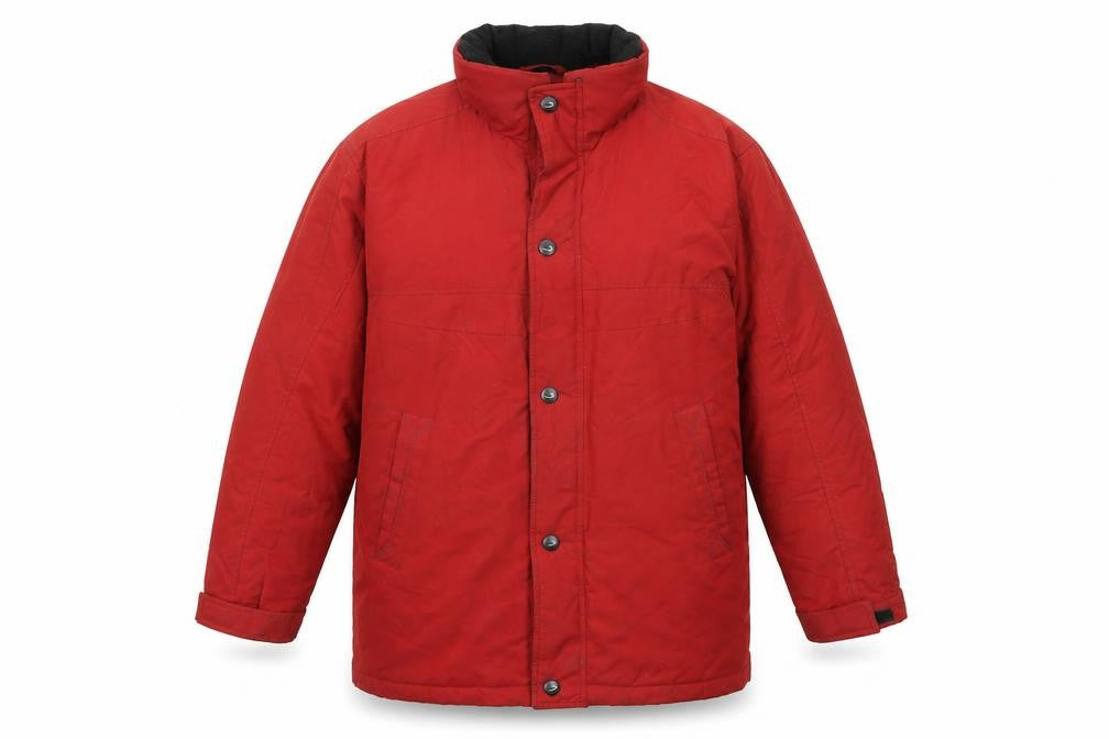 Front view of Weather Guard men’s red jacket, size M, zip