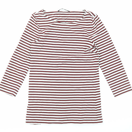 Hallhuber Womens Red Striped Cotton Basic T-Shirt Size S Round Neck