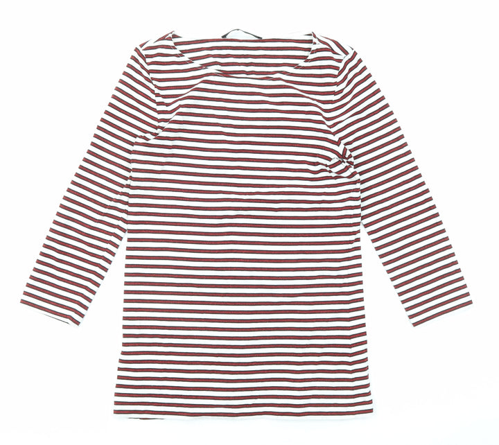 Hallhuber Womens Red Striped Cotton Basic T-Shirt Size S Round Neck