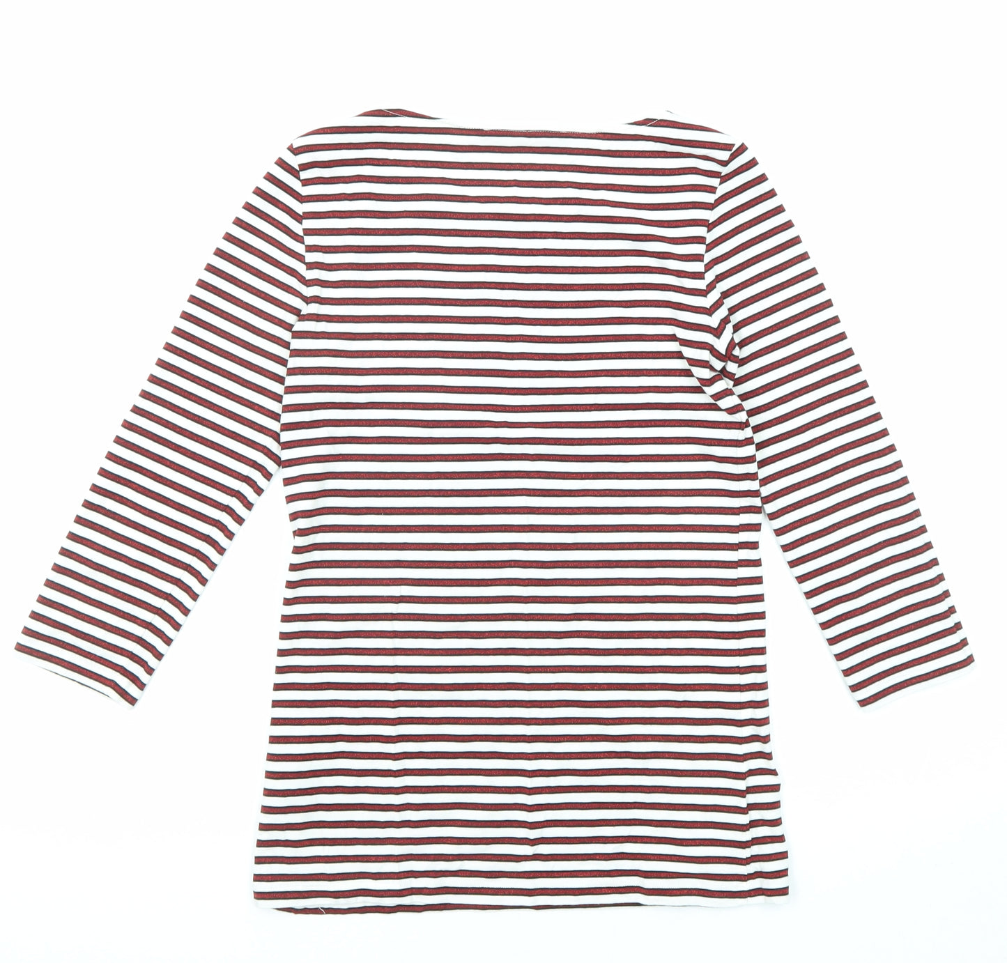 Hallhuber Womens Red Striped Cotton Basic T-Shirt Size S Round Neck