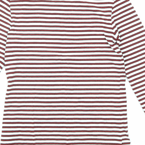 Hallhuber Womens Red Striped Cotton Basic T-Shirt Size S Round Neck