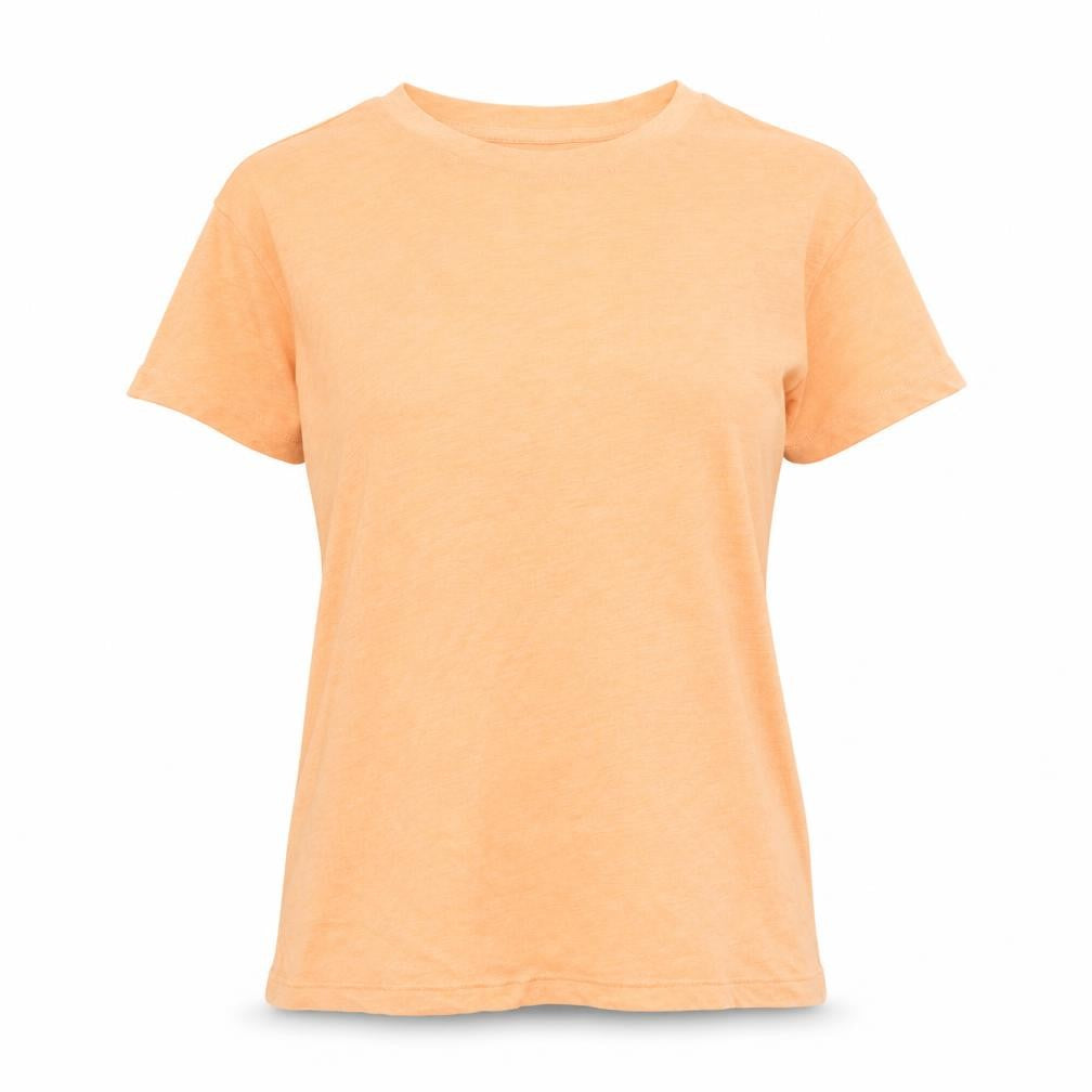 Front view of Goodmove women’s orange polyester basic t-shirt, size UK 6, round neck