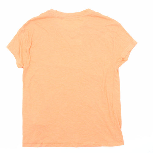 GOODMOVE Womens Orange Polyester Basic T-Shirt Size 6 Round Neck