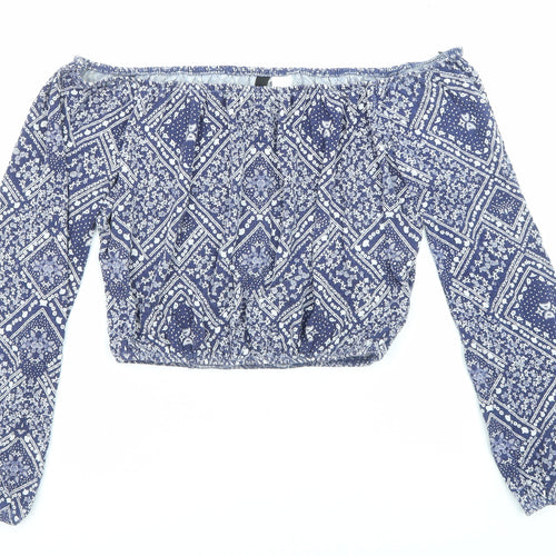 Divided by H&M Womens Blue Geometric Viscose Basic Blouse Size XS Off the Shoulder