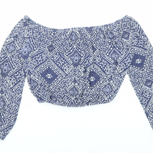 Divided by H&M Womens Blue Geometric Viscose Basic Blouse Size XS Off the Shoulder