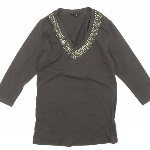 Kenneth Cole Womens Green Cotton Basic T-Shirt Size S V-Neck