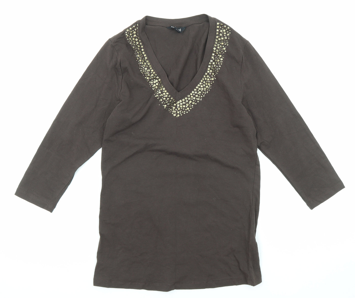 Kenneth Cole Womens Green Cotton Basic T-Shirt Size S V-Neck