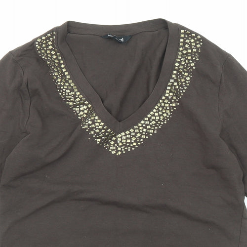 Kenneth Cole Womens Green Cotton Basic T-Shirt Size S V-Neck