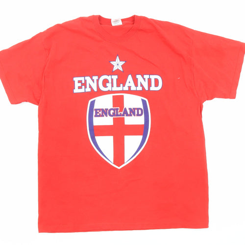 England Mens Red Cotton T-Shirt Size L Crew Neck - England Football