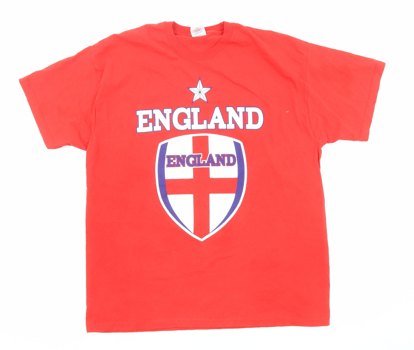 England Mens Red Cotton T-Shirt Size L Crew Neck - England Football