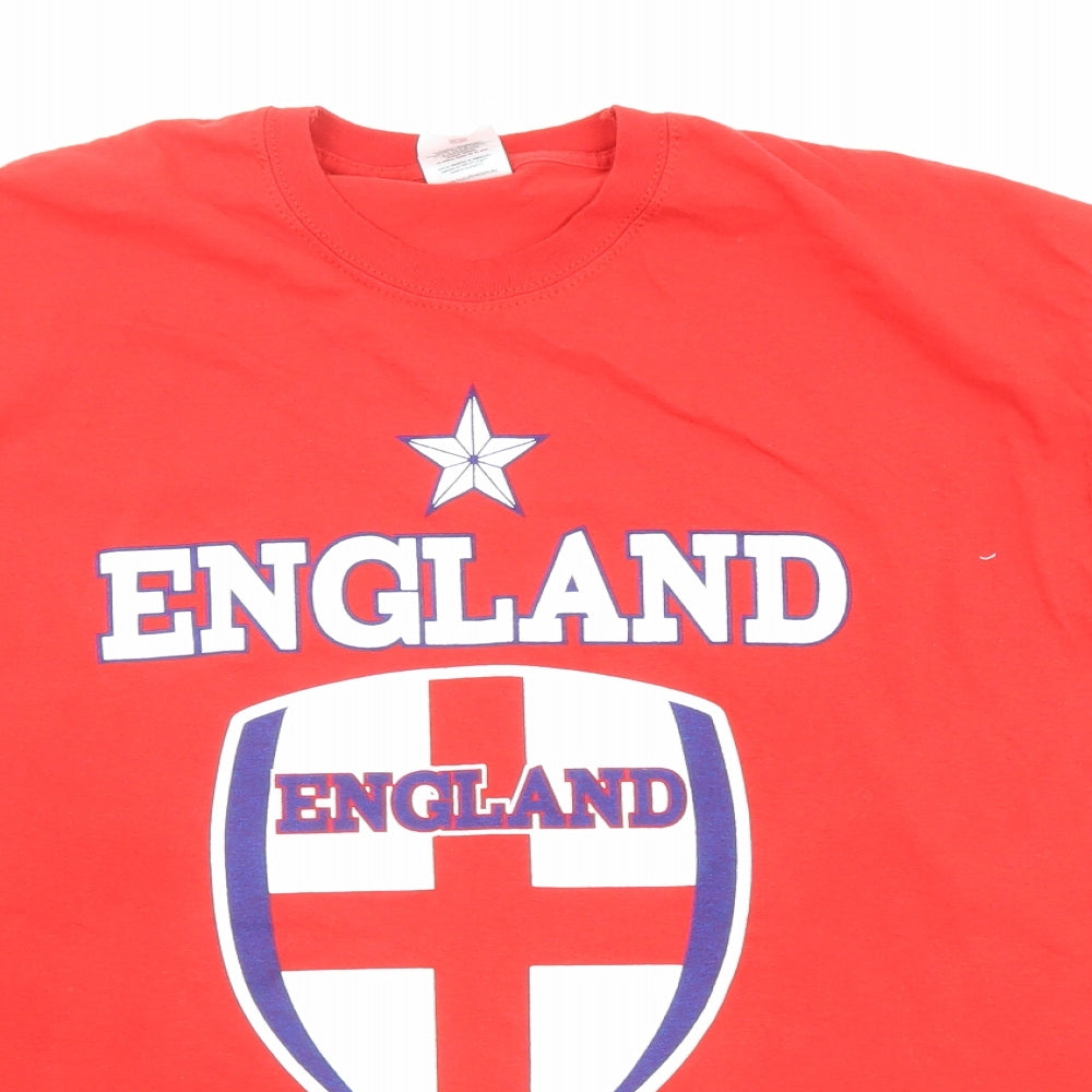 England Mens Red Cotton T-Shirt Size L Crew Neck - England Football