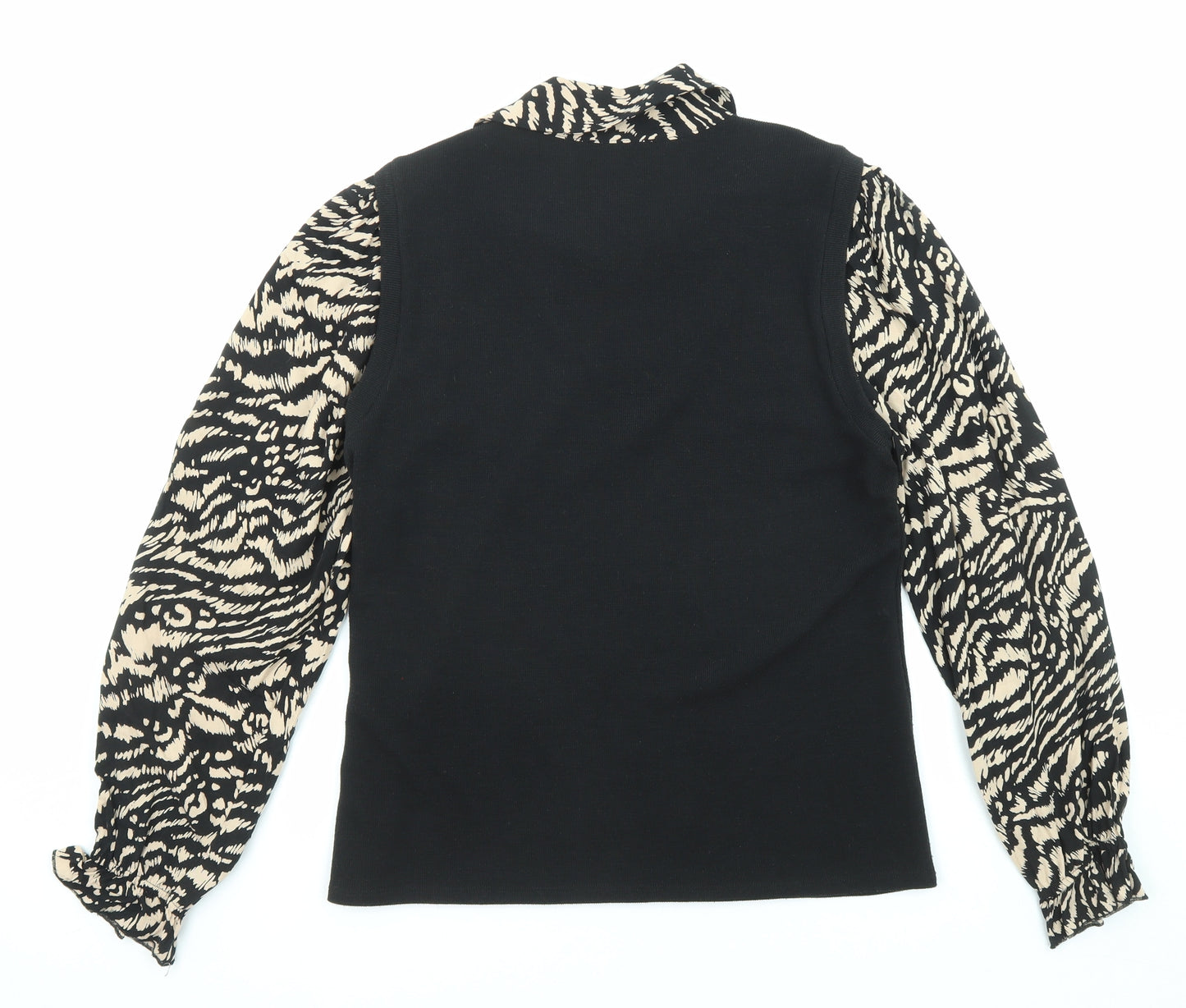 Roman Womens Black Collared Animal Print Acrylic Pullover Jumper Size 16 - Tiger pattern