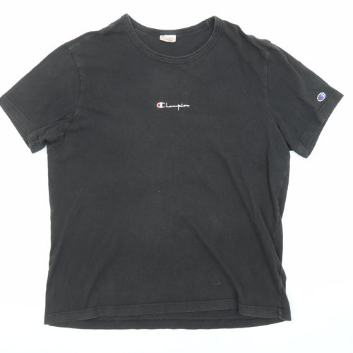 Champion Mens Black Cotton T-Shirt Size L Round Neck