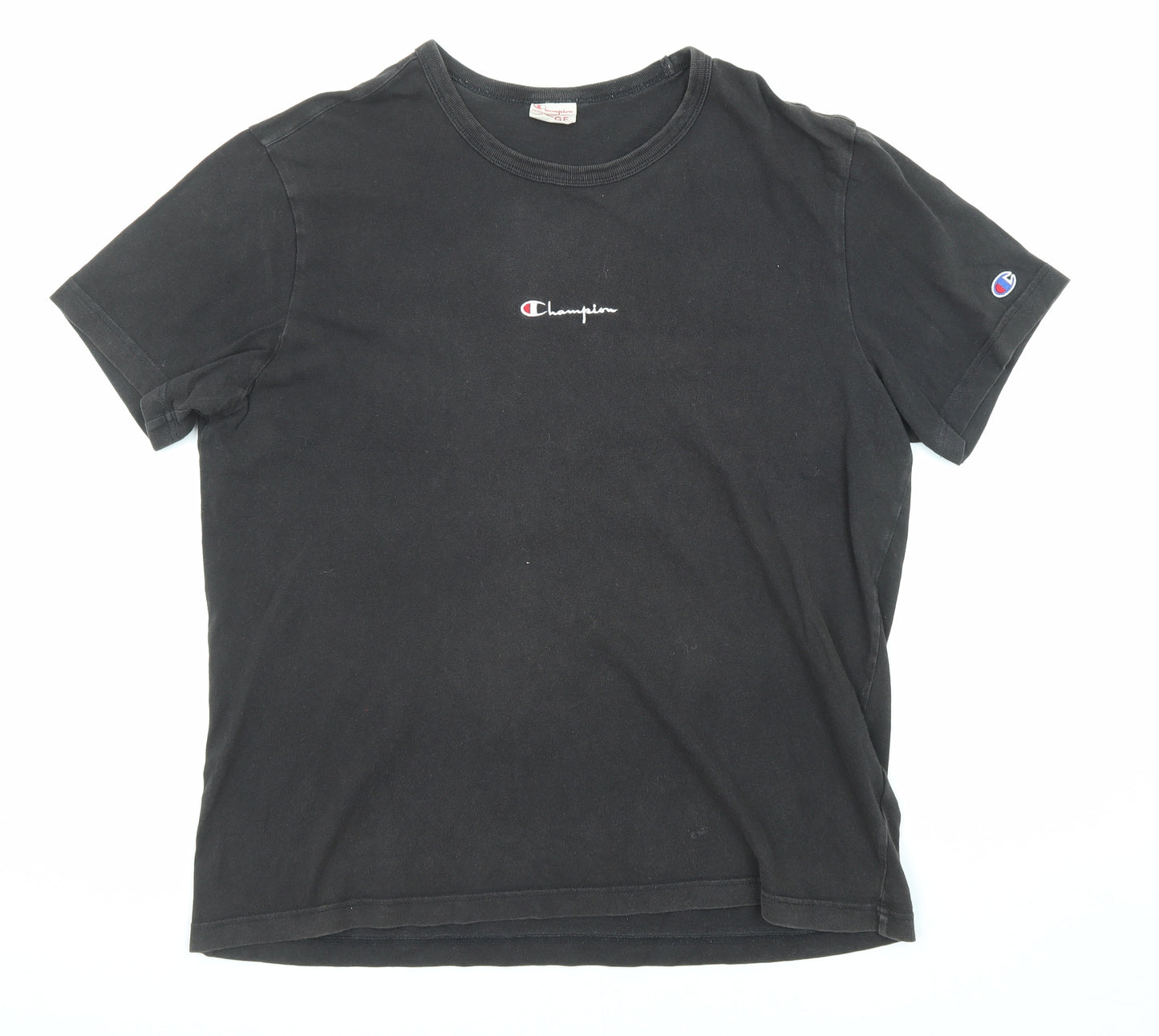 Champion Mens Black Cotton T-Shirt Size L Round Neck