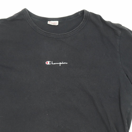 Champion Mens Black Cotton T-Shirt Size L Round Neck