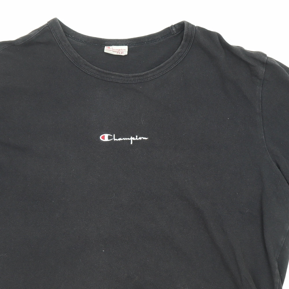 Champion Mens Black Cotton T-Shirt Size L Round Neck
