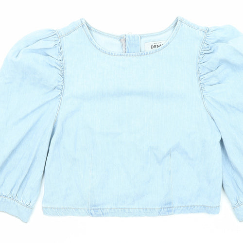New Look Womens Blue Cotton Basic Blouse Size 12 Round Neck