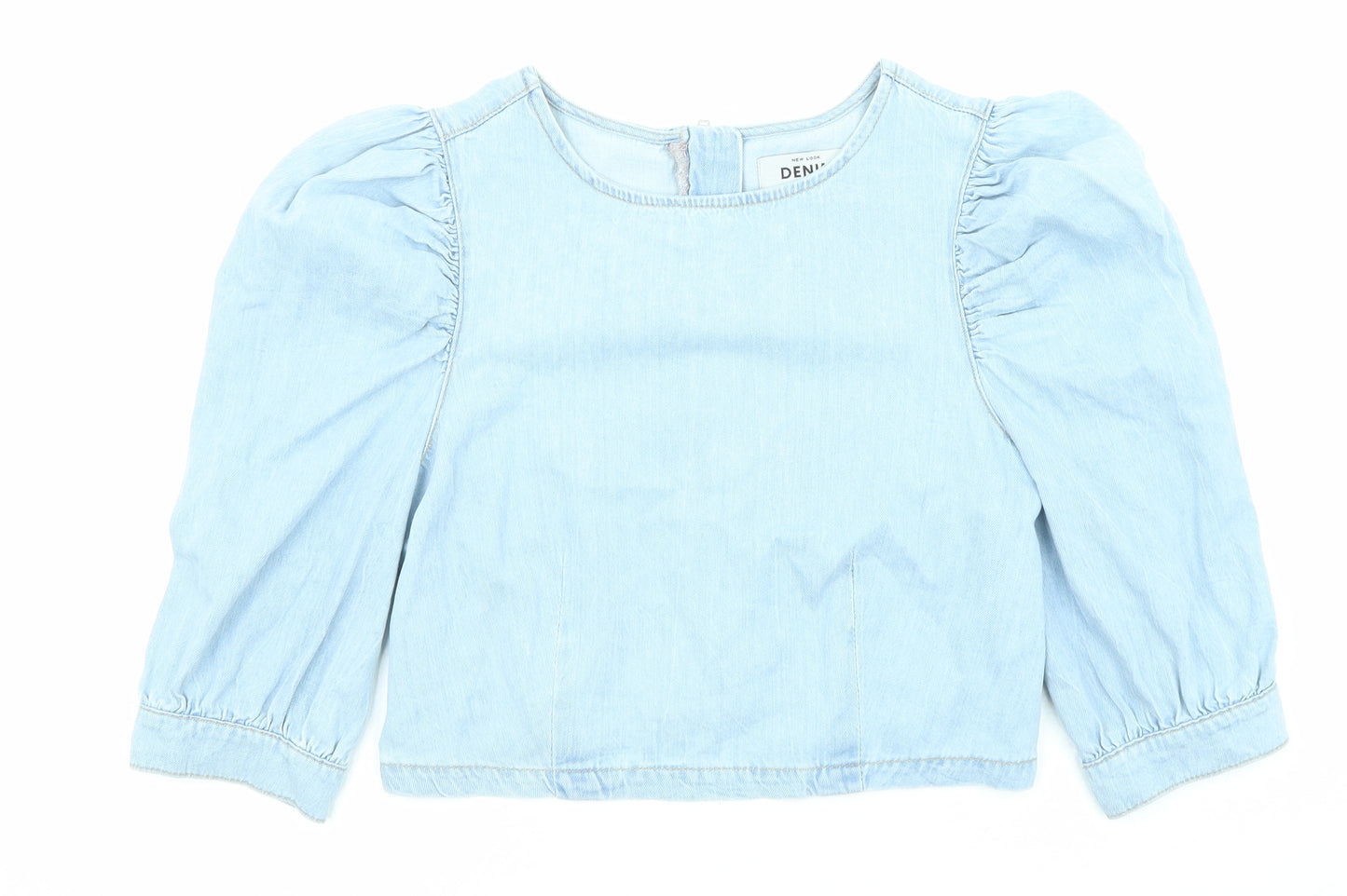 New Look Womens Blue Cotton Basic Blouse Size 12 Round Neck
