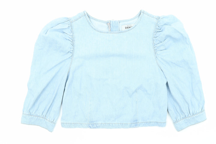 New Look Womens Blue Cotton Basic Blouse Size 12 Round Neck