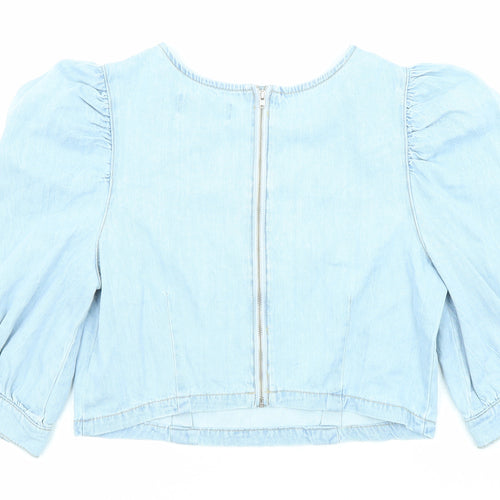 New Look Womens Blue Cotton Basic Blouse Size 12 Round Neck