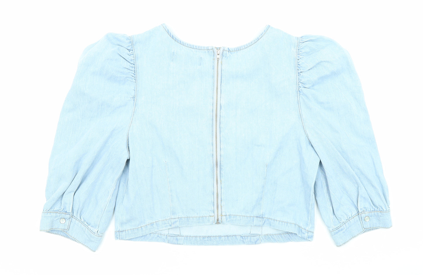 New Look Womens Blue Cotton Basic Blouse Size 12 Round Neck