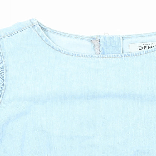 New Look Womens Blue Cotton Basic Blouse Size 12 Round Neck