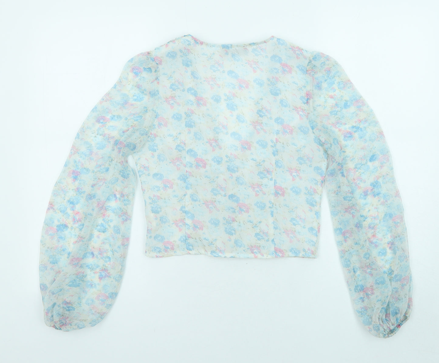 PRETTYLITTLETHING Womens Multicoloured Floral Polyester Basic Blouse Size 4 V-Neck