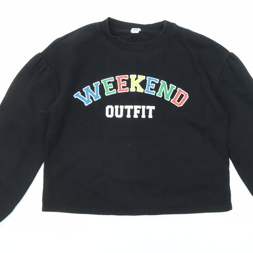 River Island Girls Black Cotton Pullover Sweatshirt Size 11-12 Years Pullover - Weekend