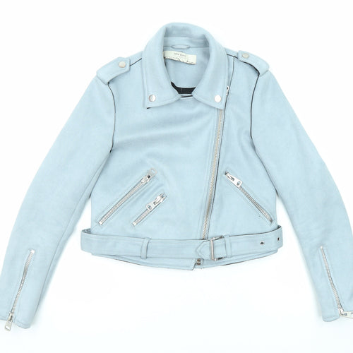 Zara Womens Blue Biker Jacket Size XS Zip