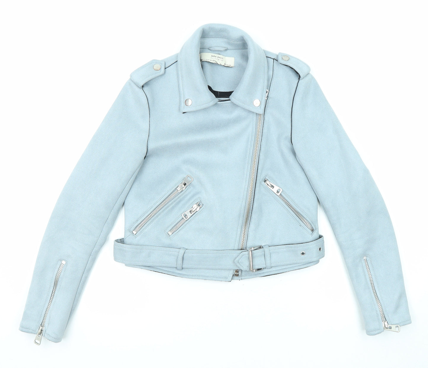 Zara Womens Blue Biker Jacket Size XS Zip