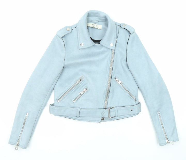 Zara Womens Blue Biker Jacket Size XS Zip