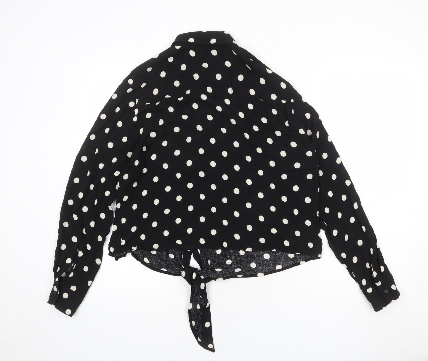 H&M Womens Black Polka Dot Viscose Basic Button-Up Size M Collared - Tie Front Detail