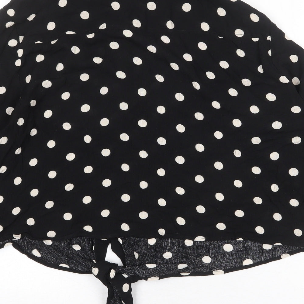 H&M Womens Black Polka Dot Viscose Basic Button-Up Size M Collared - Tie Front Detail