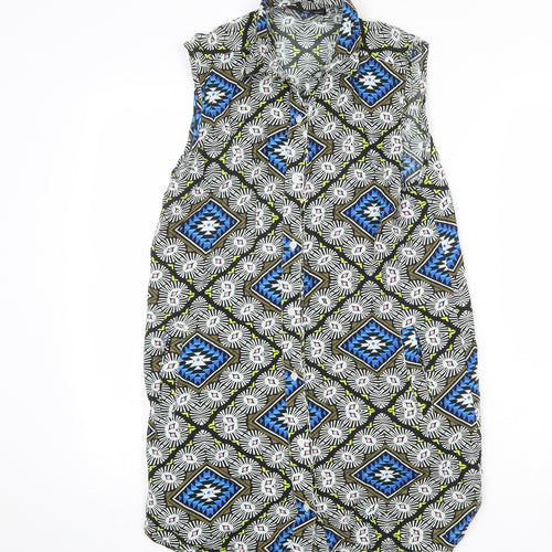 Daisy Street Womens Multicoloured Geometric Viscose Shift Size 8 Collared Button