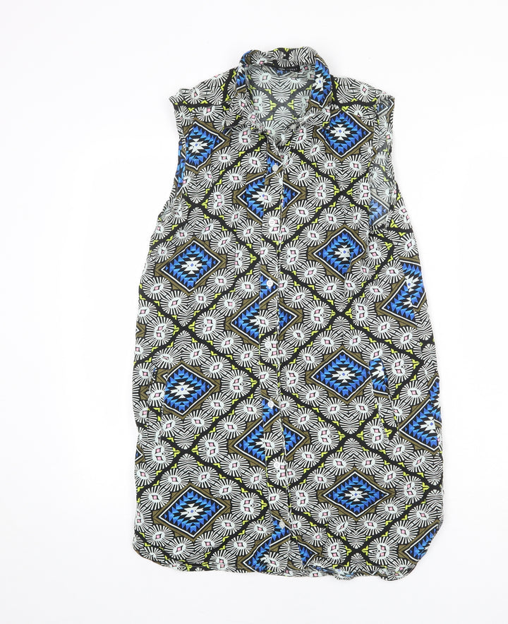 Daisy Street Womens Multicoloured Geometric Viscose Shift Size 8 Collared Button