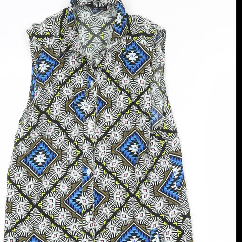 Daisy Street Womens Multicoloured Geometric Viscose Shift Size 8 Collared Button
