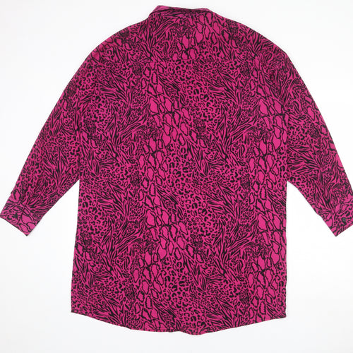 Divided by H&M Womens Pink Animal Print Polyester Shirt Dress Size 14 Collared Button - Leopard pattern