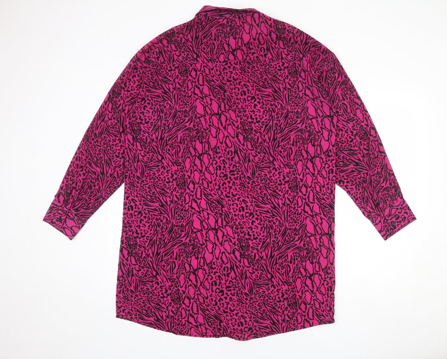 Divided by H&M Womens Pink Animal Print Polyester Shirt Dress Size 14 Collared Button - Leopard pattern
