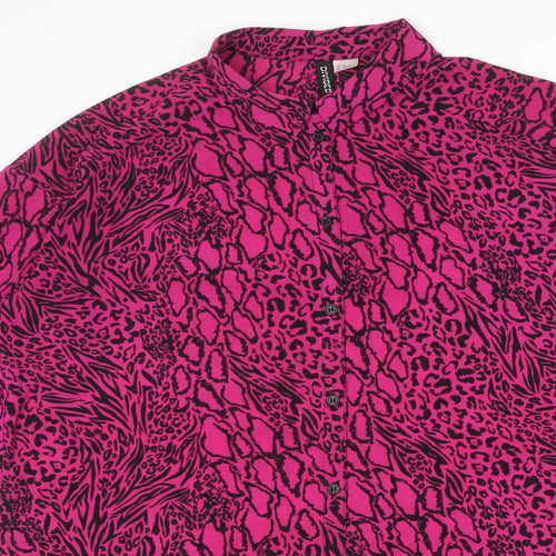 Divided by H&M Womens Pink Animal Print Polyester Shirt Dress Size 14 Collared Button - Leopard pattern