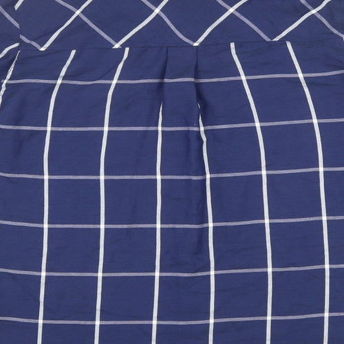 Marks and Spencer Womens Blue Check Viscose Basic Button-Up Size 14 Collared