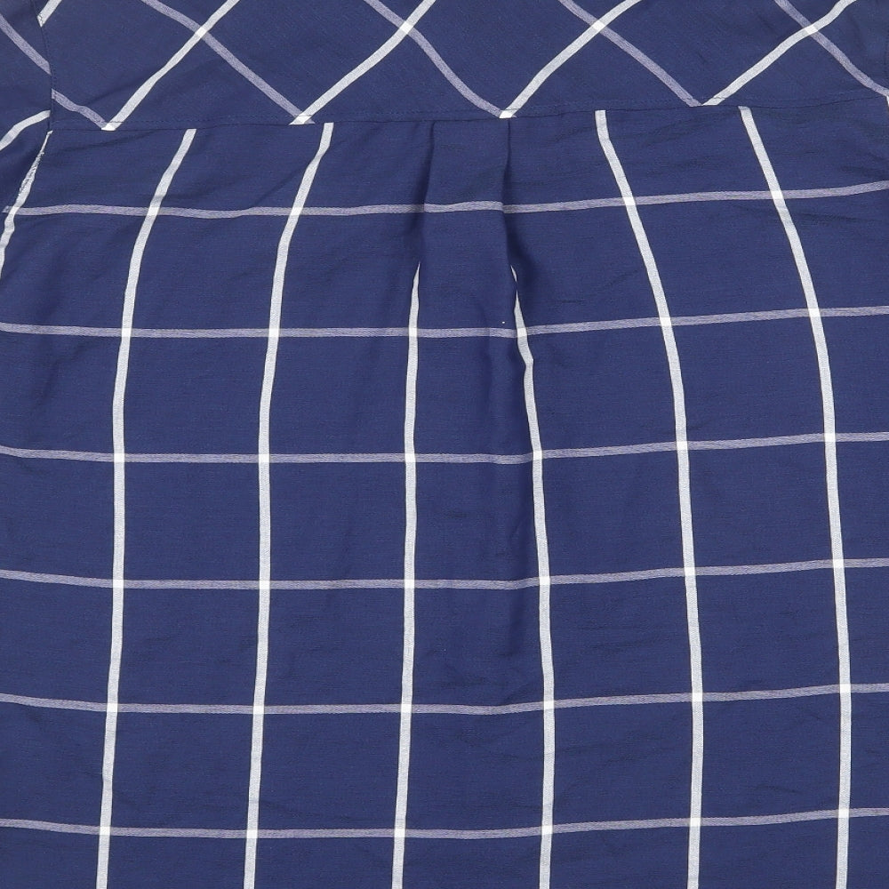 Marks and Spencer Womens Blue Check Viscose Basic Button-Up Size 14 Collared
